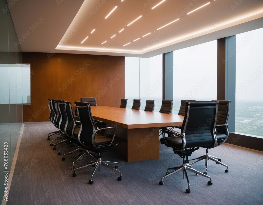Meeting room in a modern office with panoramic windows