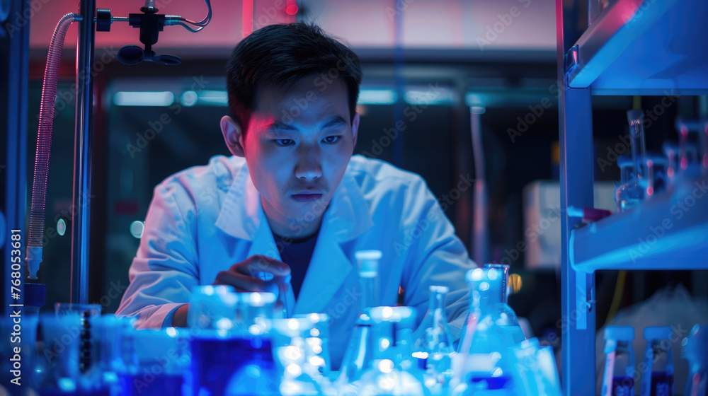 Asian scientist in a laboratory with innovative technologies Asian scientist in a laboratory with innovative technologies