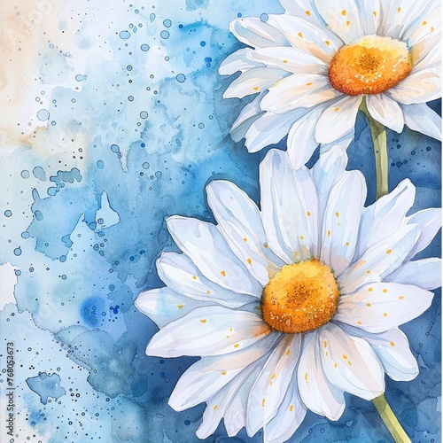 Brushing Watercolor daisy clipart with white petals and yellow centers.