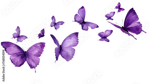 Soaring purple butterflies isolated on transparent background
