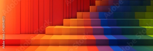 Colorful abstract staircase vibrant shades - A digitally created image of a staircase with a gradual color transition from red to blue tones