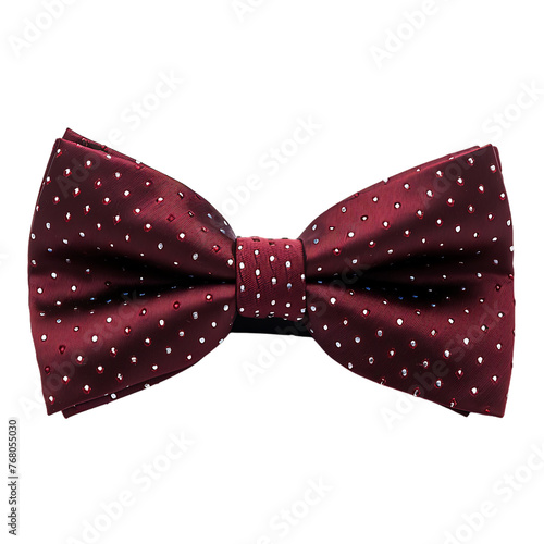 Stylish burgundy bow tie with polka dot pattern on transparent background