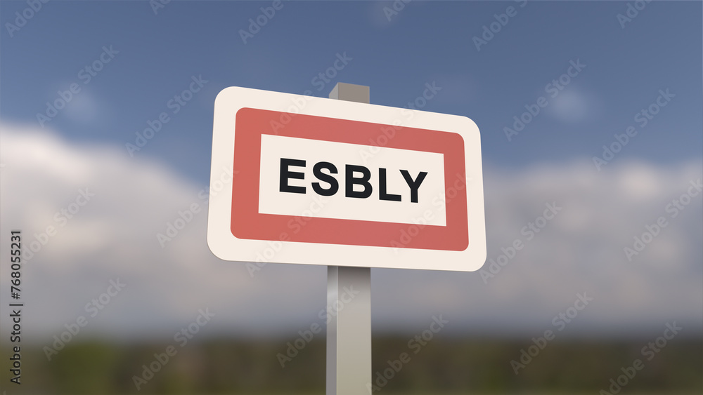 City sign of Esbly. Entrance of the town of Esbly in, Seine-et-Marne, France City sign of Esbly. Entrance of the town of Esbly in, Seine-et-Marne, France