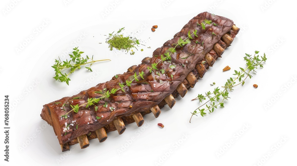Grilled ribs on a white background. Let your taste buds rejoice as you admire these succulent grilled ribs, their flavorful essence magnified against a white backdrop. Grilled ribs on a white background. Let your taste buds rejoice as you admire these succulent grilled ribs, their flavorful essence magnified against a white backdrop.
