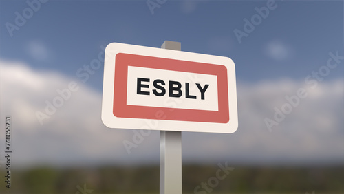 City sign of Esbly. Entrance of the town of Esbly in, Seine-et-Marne, France