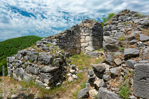 Part of the walls at the archaeological site of the Kalyva Castle in Thrace, Greece