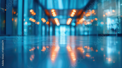 Abstract blurred background of corridor in modern office building with bokeh light