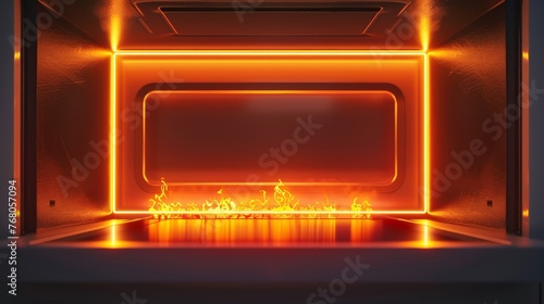 Microwaves interior light glowing brightly as the appliance is in use