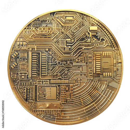Generic cryptocurrency coin isolated on transparent background.