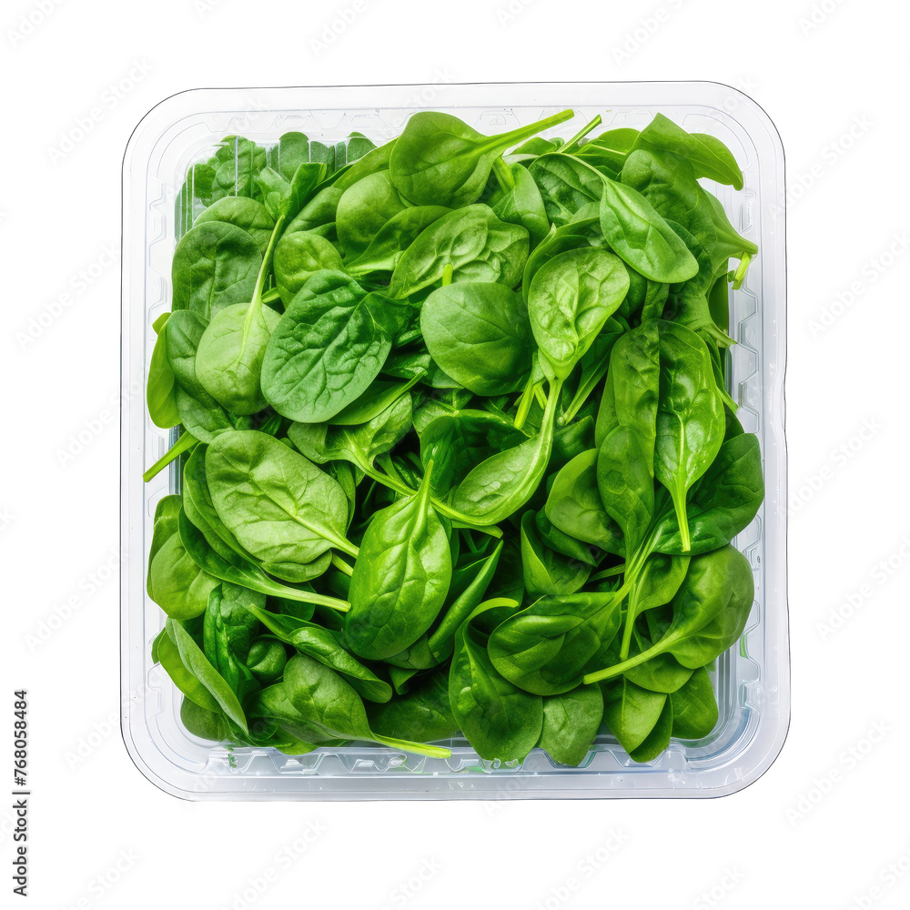 a Fresh green Spinach in a plastic package box png a Fresh green Spinach in a plastic package box png