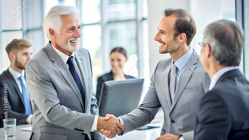 Senior Businessman Handshake at Meeting, Closing Sales Deal