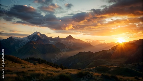 Sunset in the Mountains Photo, Dramatic Landscape Scene