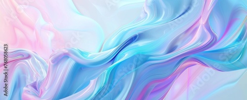 Neon fluid and silky textures merge in an ambient dance of light and energy, creating a dynamic display of blue and pink waves.
