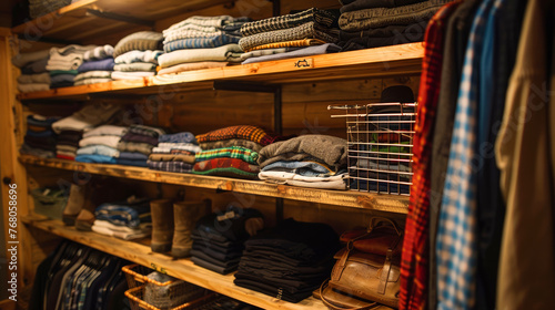 a wardrobe full of carefully arranged clothes