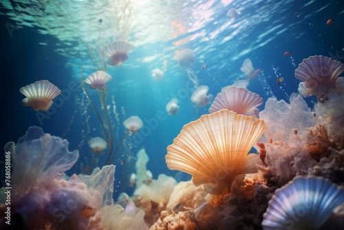 Abstract floating seashells in underwater world © Michael Böhm