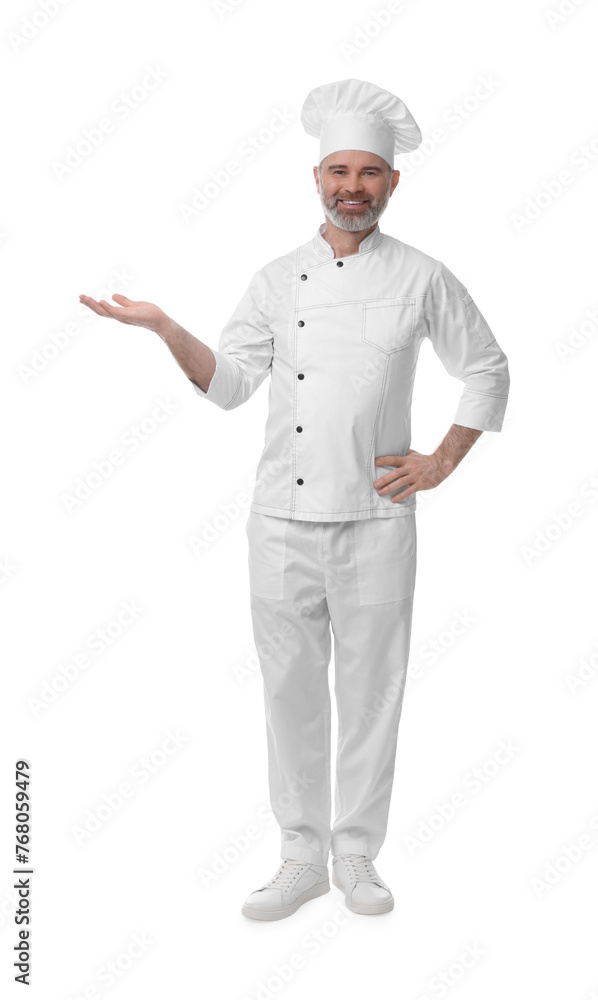 Happy chef in uniform posing on white background Happy chef in uniform posing on white background