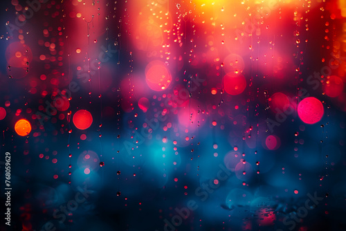背景素材 - 雨上がりの窓ガラスに反射する夜の街の明かり