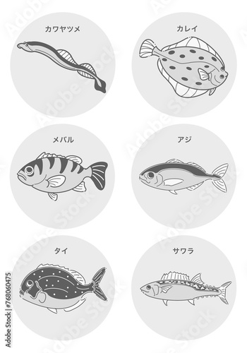 魚のデザインイラスト モノクロ