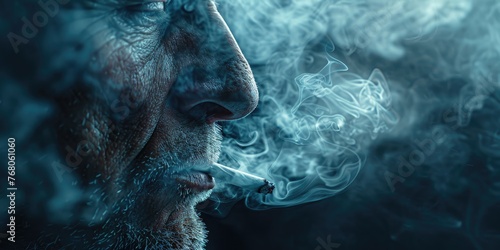 Man smoking up close against a dark background. Generative Ai