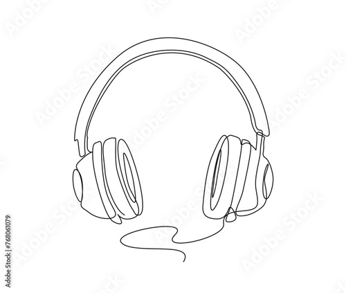 Continuous one line drawing of  headphone audio device. Earphone line art vector design. Music and lifestyle concept.