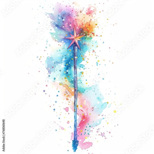 A watercolor painting of a wand with a star on top