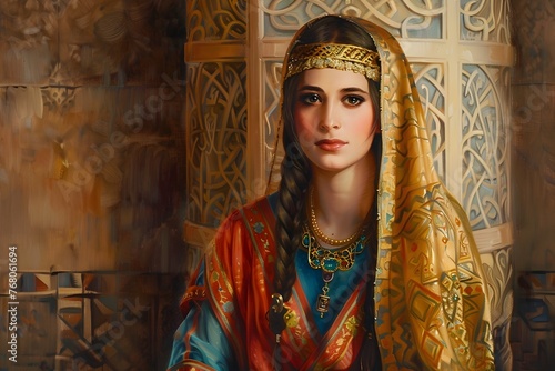 Elegant Portrait of Hadassah,the Ancient Biblical Queen Esther,Embodying Courage and Faith