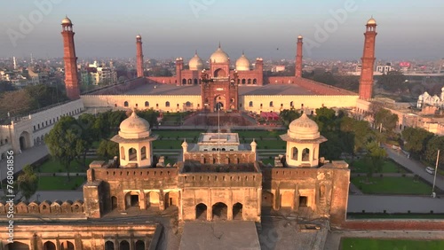 Historical Mughal Empire 16th century Lahore Fort is a Landmark near to Badshahi masjid Mosque in Lahore, Pakistan.
