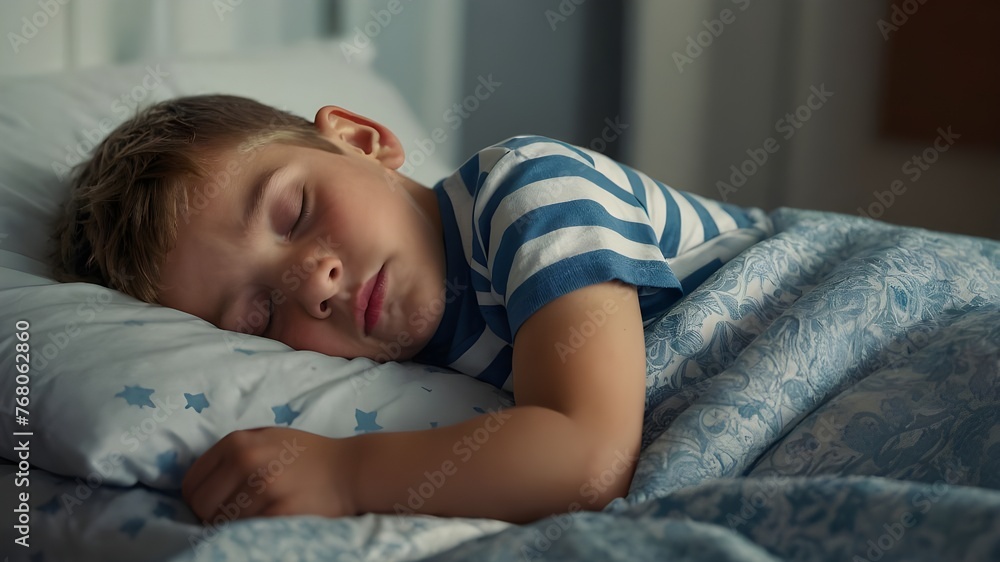 child sleeping in bed. a young boy is sleeping on a bed, a stock photo. child sleeping in bed. a young boy is sleeping on a bed, a stock photo.