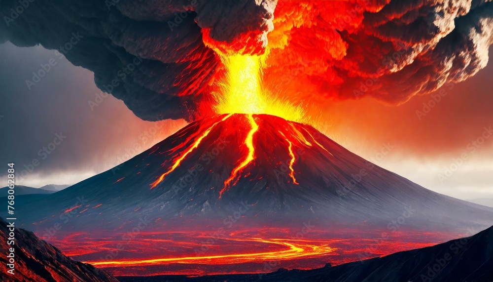 Fototapeta premium 山頂から噴火する火山とマグマ_03
