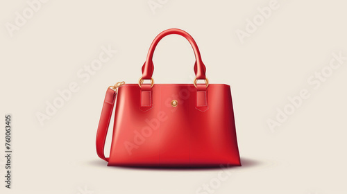 Bright red Fashionable Handbag on White, Vibrant red handbag with a glossy finish and silver lock, ideal for a bold fashion statement.