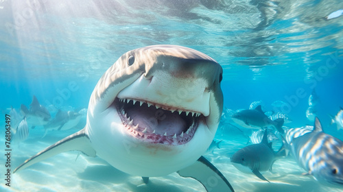 a dolphin with its mouth open in the water