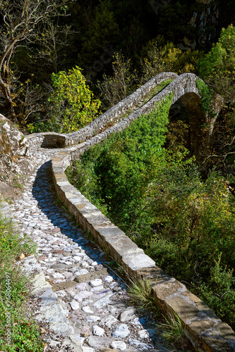 View of a traditional stone bridge at Agrafa mountains in central Greece