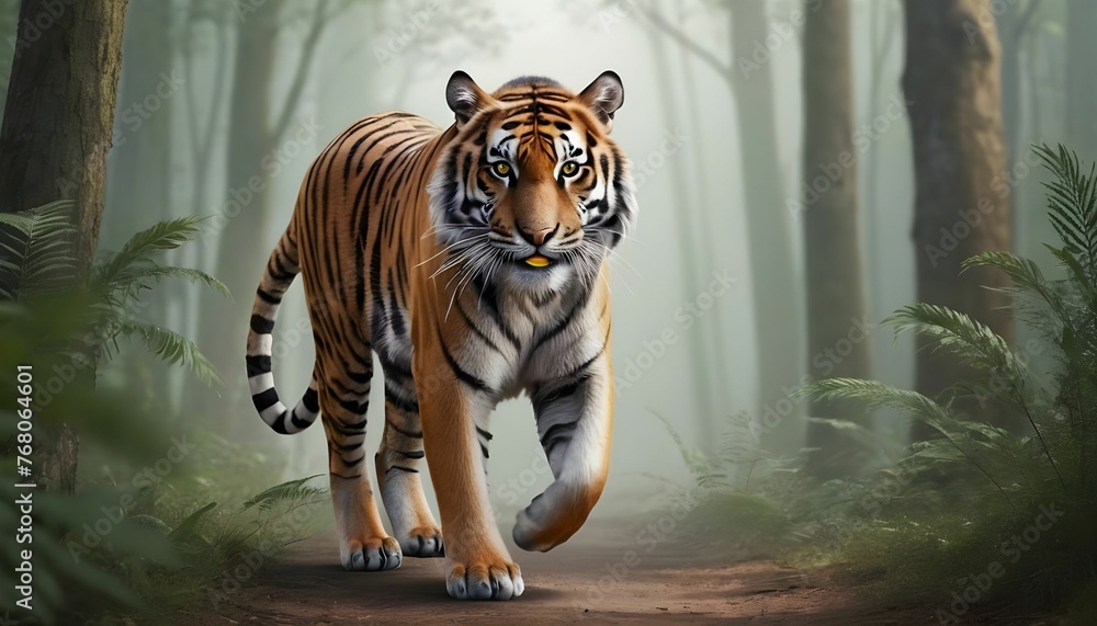 International tiger day with a realistic tiger in the forest is walking