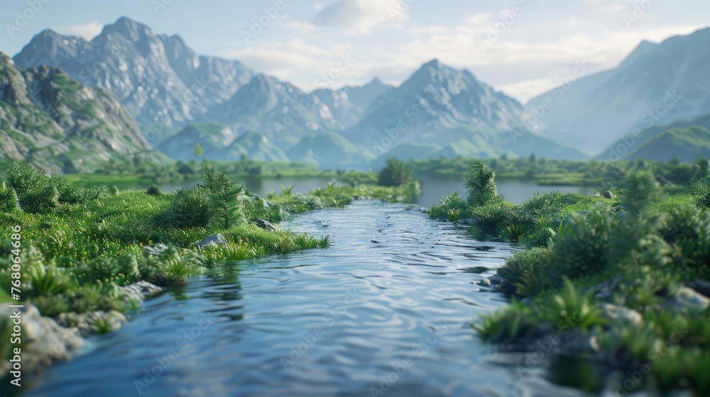 A River Flowing Through a Lush Green Valley