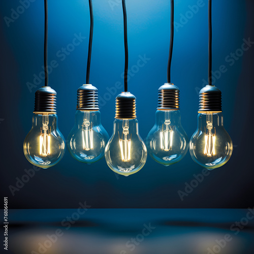 Led bulb and simple light bulbsblue background