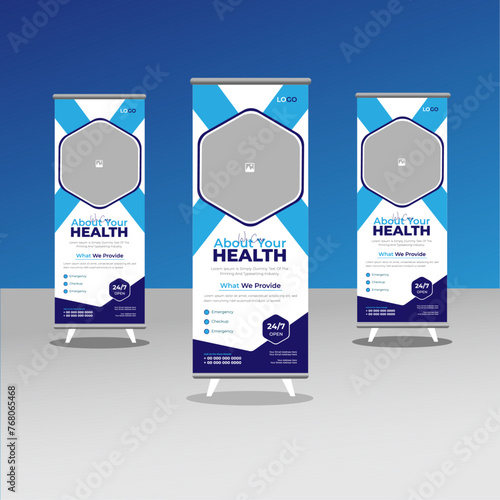 Corporate medical rollup template design set with blue
