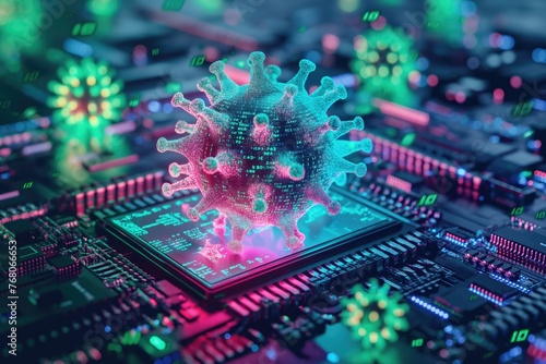Abstract representation of a computer virus | vulnerabilities in digital world photo