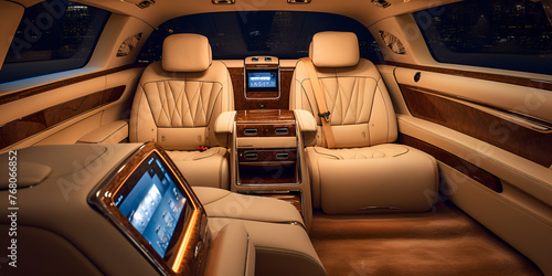 Interior of the airplane. Interior of the plane with leather seats, nterior of luxurious private jet with leather seats,