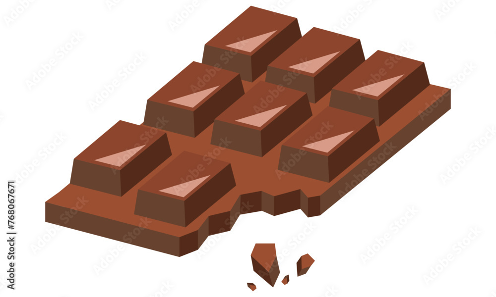 Chocolate icon. Chocolate on white background. Chocolate bar flat icon. Vector illustration.