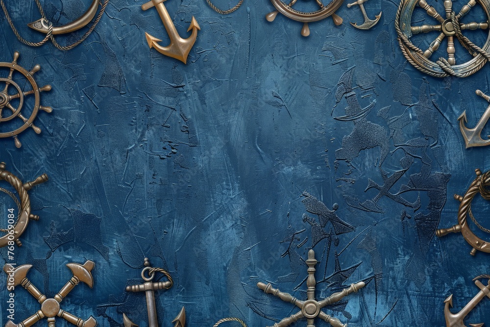 Naklejka premium Nautical theme background with maritime decorations