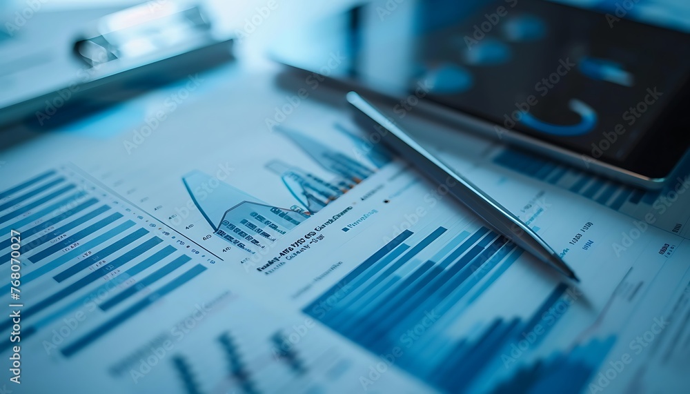 Chart graph on an accountant's office desk, Chart graph on an accountant's office desk,