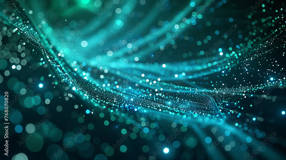 Digital data flow motion background stream of green blue fiber optic light data nodes and particles Digital data flow motion background stream of green blue fiber optic light data nodes and particles