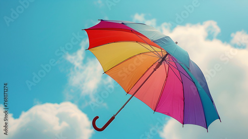 Rainbow umbrella on sky background  generative ai