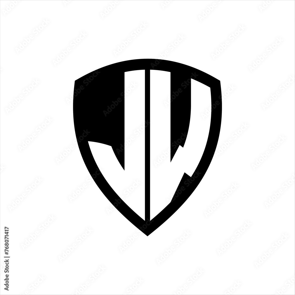 JW monogram logo with bold letters shield shape with black and white color design JW monogram logo with bold letters shield shape with black and white color design