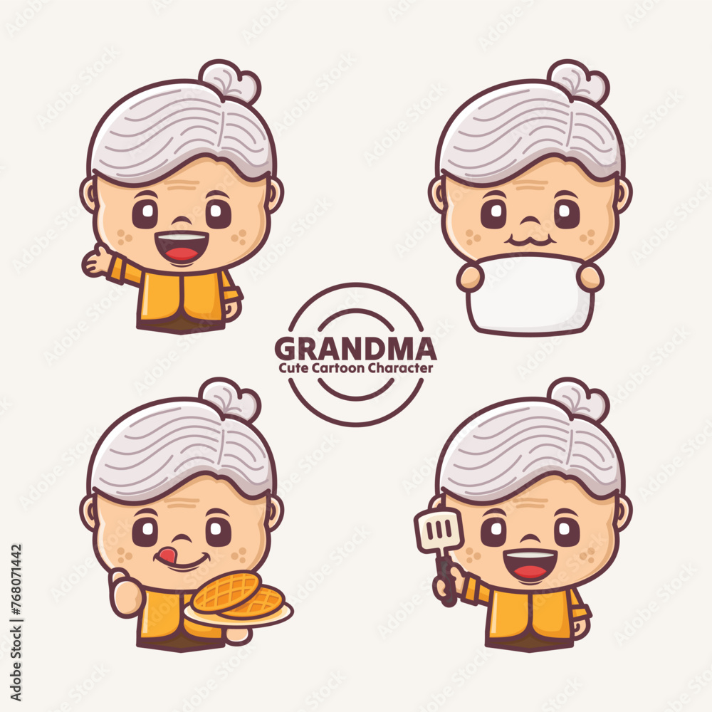 cute grandma cartoon character with different expressions