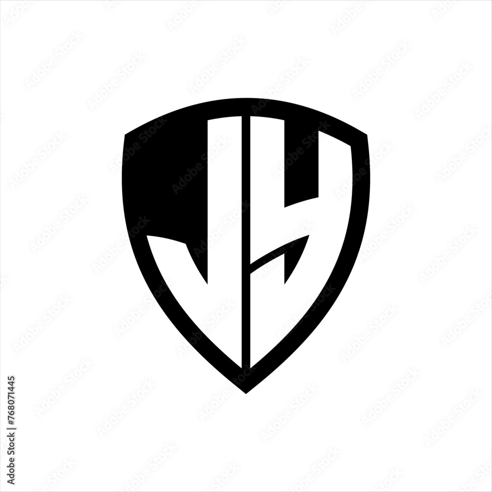 JY monogram logo with bold letters shield shape with black and white color design JY monogram logo with bold letters shield shape with black and white color design