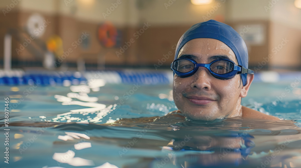 Fototapeta premium Male swimmer in the pool. Swimming lessons and a healthy lifestyle