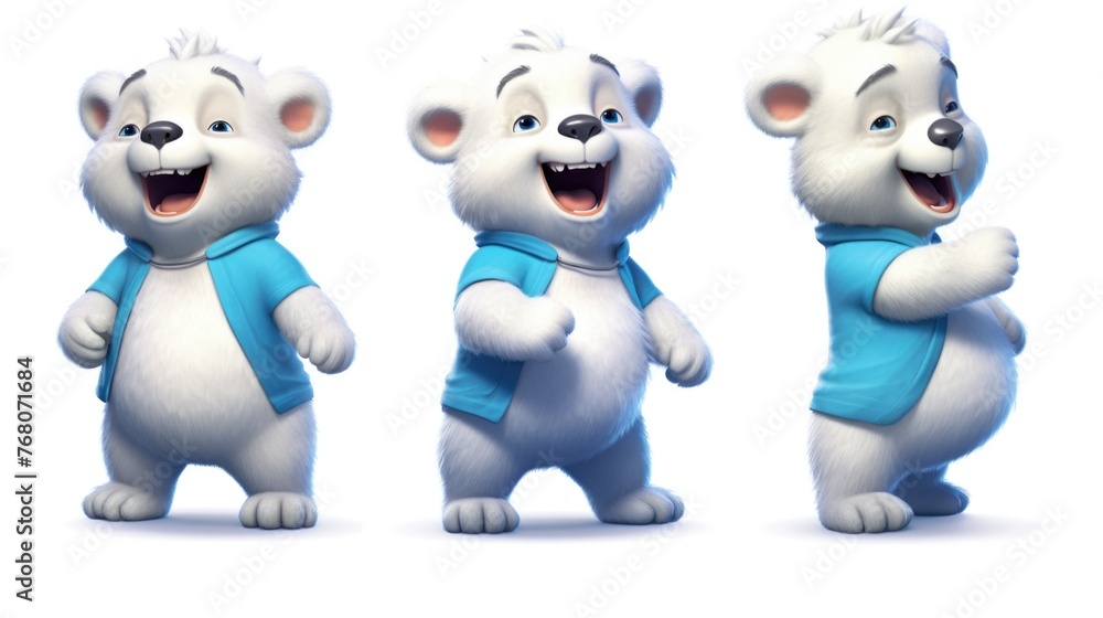 Three poses of a cheerful animated bear character Three poses of a cheerful animated bear character