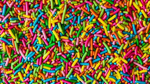 A dense layer of colorful sprinkles creates a playful and vivid background, ideal for culinary decoration themes or joyful events.