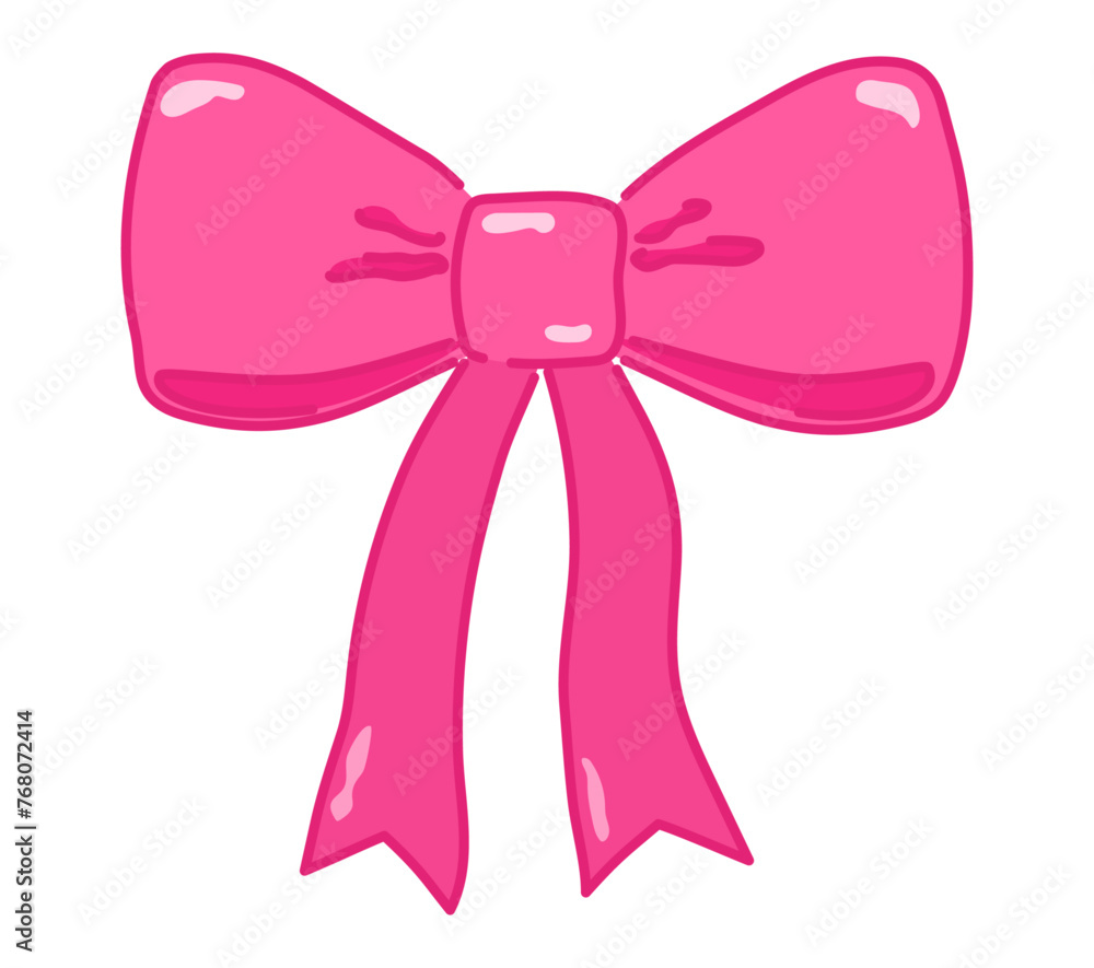 Cute satin pink ribbon bow hand drawn on a transparent background. Holiday decor for a surprise, gift, hair accessory or dress Cute satin pink ribbon bow hand drawn on a transparent background. Holiday decor for a surprise, gift, hair accessory or dress